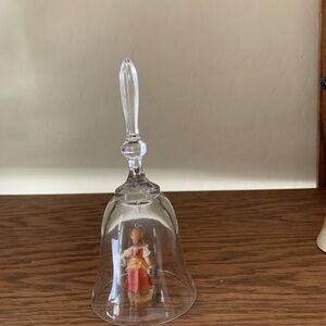 Vintage Rare DOLFI Clear Glass Bell Child Wearing Red Dress/Gold Apron